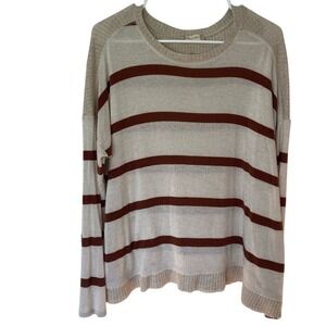 Striped Altard State Knit Llight Weight Top‎ Cream Brown Long Sleeve Pullover